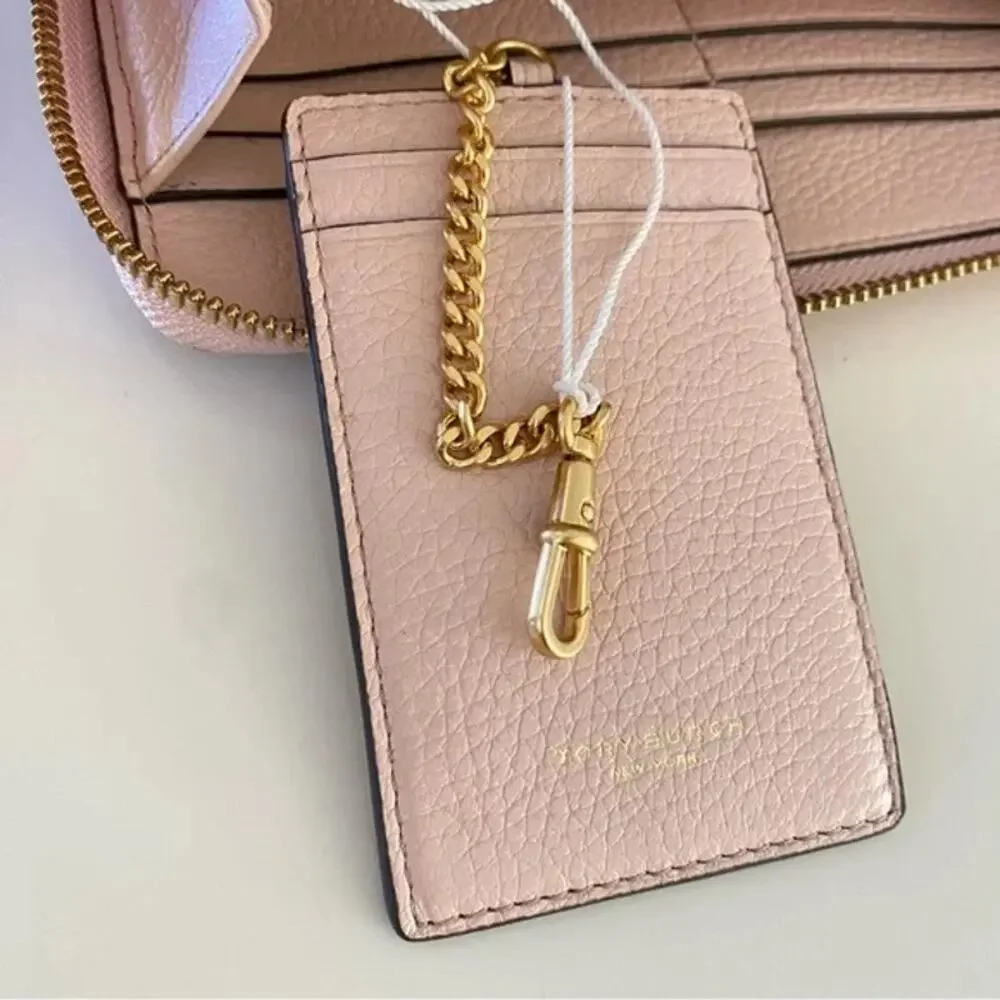 NEW Tory Burch Britten Shell Pink | Gold Hardware Leather Zip Continental Wallet
